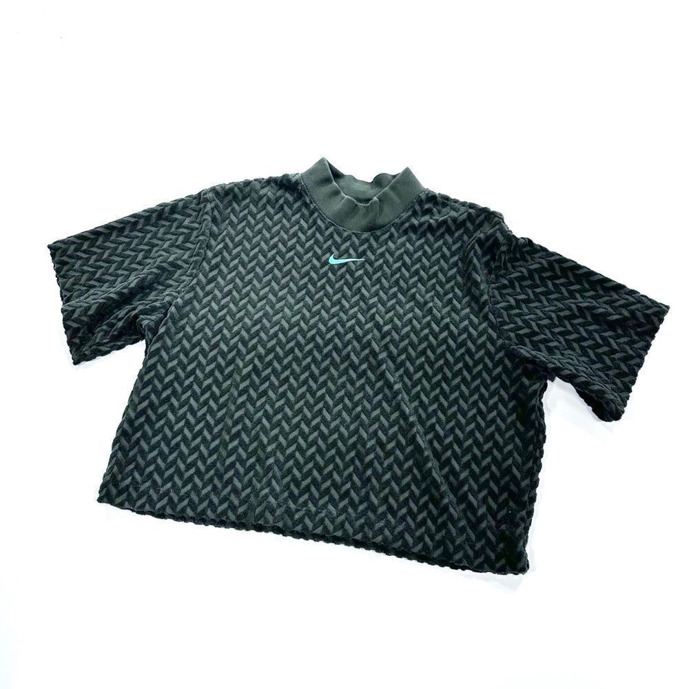 Nike olive green mock neck chevron terry crop top M